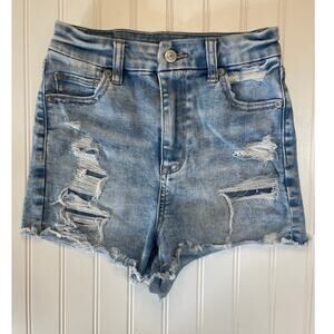American Eagle Curvy Hi Rise Shortie Cutoff Distressed Shorts Size Womens 0